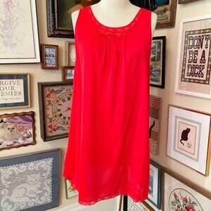 70s Vintage Lorraine Lingerie Red Nylon Sleeveless Midi Nightgown Size L